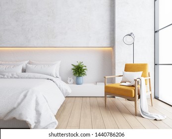 White Bedroom Interior ,cozy Space , Modern Design ,3d Render