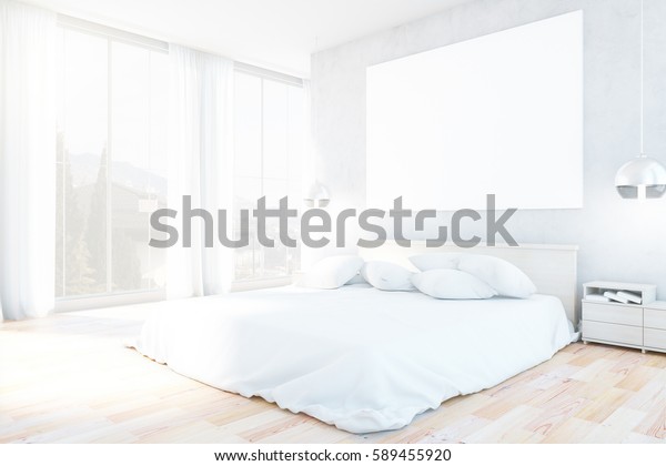 White Bedroom Interior Furniture Empty Whiteboard Stock