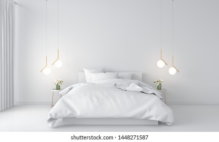 white bedroom interior for mockup, 3D rendering