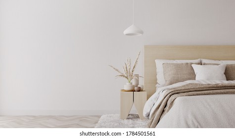 White Bedroom Interior.Earth Tones Design.3d Rendering