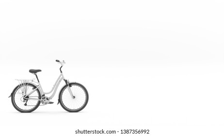 white bicycle in the lower left corner of the frame, 3d illustration