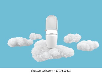 White Bidet put down on cloud. 3D Creative concept idea.