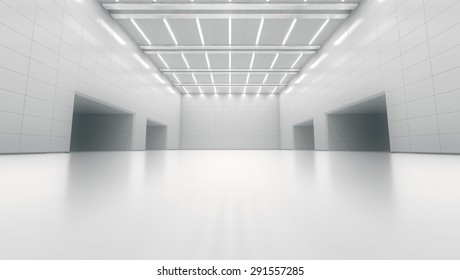 White big clean empty industrial hall as warehouse or office space 