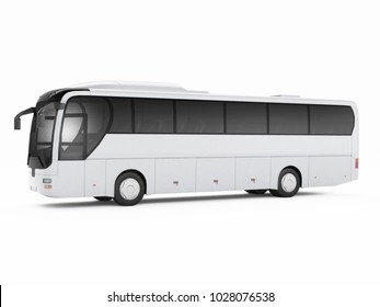 White Big Tour Bus Isolated On A White Background. 3D Rendering