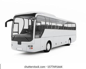 White Big Tour Bus Isolated On A White Background. 3D Rendering