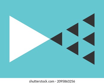 White Big Triangle Vs Group Of Many Small Black Ones. Courage, Team Work, Power, Togetherness, Conflict And Opposition Concept. Flat Design. Raster Copy