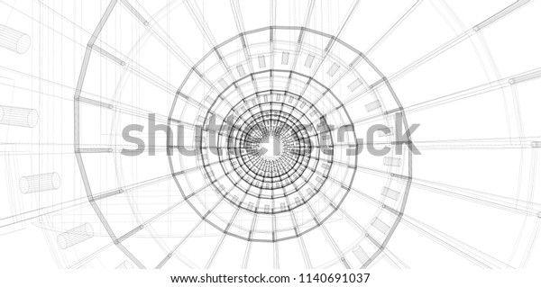 白黒のらせん階段 線図 のイラスト素材