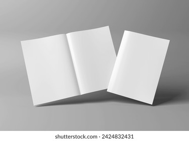Blanco en blanco A4 revista Mockup aislado sobre fondo blanco 3D renderizado