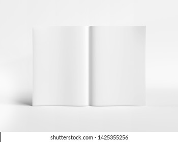 White Blank A4 Standing Magazine Mockup Isolated On White Background 3D Rendering