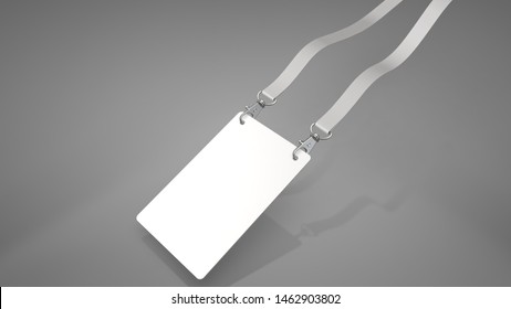 White Blank Badge Whith Lanyard. Id Card Mockup. 3d Rendering