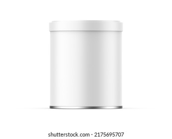 
White blank metallic tin can mockup on isolated white background, 3d render illustration