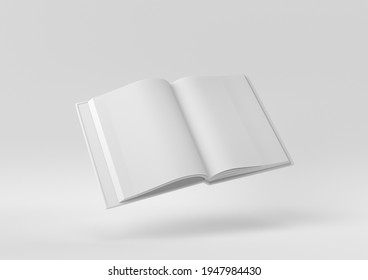 White Blank Open Magazine or Book floating in white background. minimal concept idea creative. monochrome. 3D render. - Powered by Shutterstock