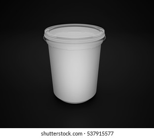 White Blank Plastic Container For Sour Cream Or Yogurt. MockUp Template For Your Design. 3d Render