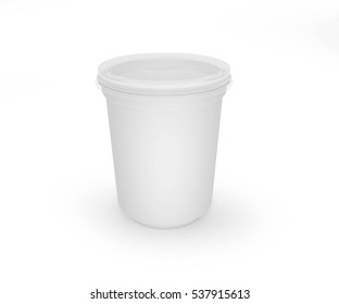 White Blank Plastic Container For Sour Cream Or Yogurt. MockUp Template For Your Design. 3d Render