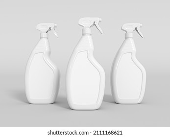 
White Blank Plastic Spray Bottle Isolated On White Background For A Mockup.
3D Rendered Illustration. Packaging Template Mock-up. Cosmetic Trigger Sprayer Bottle Mockup. Cleaning Spray Bottle. 