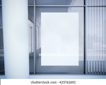 White Blank Poster On The Office Window. 3d Rendering