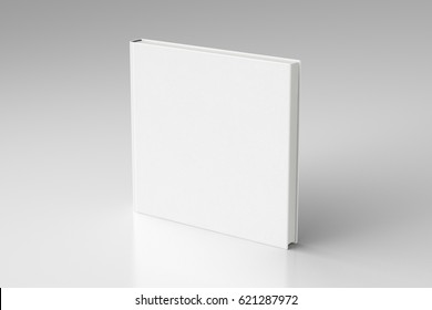 White Blank Square Book Cover Standing Isolated On White Background With Clipping Path. 3d Render