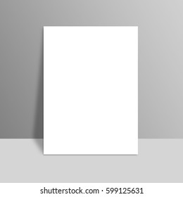 White Blank Stationary Near The Grey Wall With Shadow. Close Up Magazine, Book, Brochure, Flyer, A4 Letterhead, Folder, Leaflet, Booklet