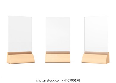 White Blank Transparent Table Plate Cards on a white background. 3d Rendering