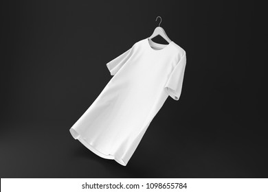 White Blank Tshirt Mockup On Hanger On Black Background. 3d Rendering