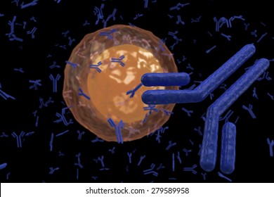 White Blood Cell B Lymphocyte Plasma Cell Producing Antibodies Isolated On Black Background