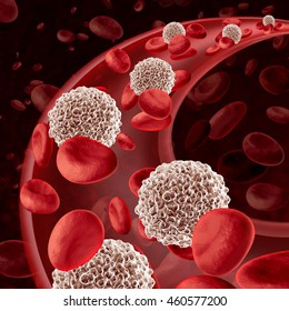White blood cell circulation flowing through as a microbiology defense symbol of the human immune system fighting off infections defending the human body from infectious disease as a 3D illustration.