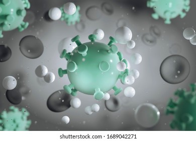 White Blood Cells Attacking Viruses, Bacteria, And Other Foreign Invaders That Threaten Your Health. Coronavirus 2019-nCov Novel Coronavirus Concept 3d Rendering. Microscope Virus Close Up.