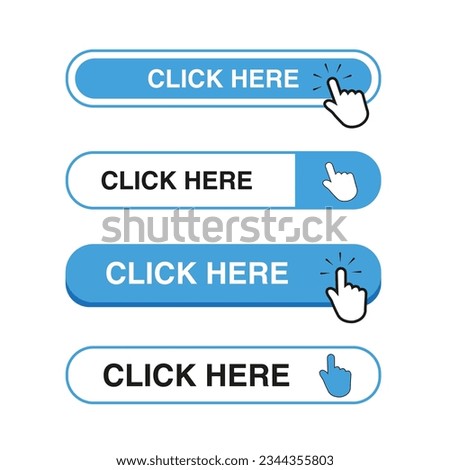 White and blue click here button on a white background with copy space