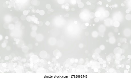 White Bokeh, Defocus Glitter, Blur On Grey Background. Illustration.