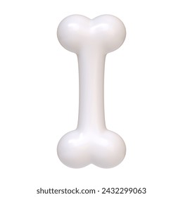 White bone isolated on a white background. 3D icon, sign and symbol. Front view. 3D Render Illustration