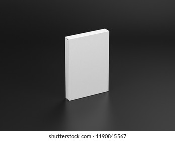 White Book In Hard Textured Cover Case Mockup In Dark Studio, 3d Rendering