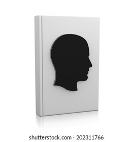 White Book Upright With Human Head On White Background Biography Concept