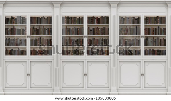 White Bookshelf. Seamless texture (vertically and horizontally). Background. Library wallpaper in the Romanesque style.