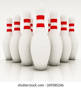 White Bowling Pins On A White Background