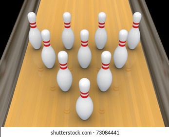 White Bowling Pins On Bowling Track Stock Illustration