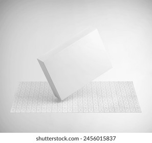 White Box, Blank Puzzle game Mockup with Box, Clear Jigsaw pieces, big board tempelate, puzzle packaging 3D Rendered Isolated on a light background