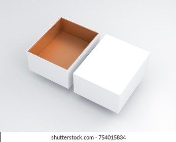 White Box With Golden Carboard Inside Mockup, Open Cover, 3d Rendering