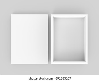 White box mockup, blank box template with separate lid in 3d rendering