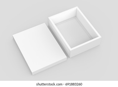 White Box Mockup, Blank Box Template With Separate Lid In 3d Rendering