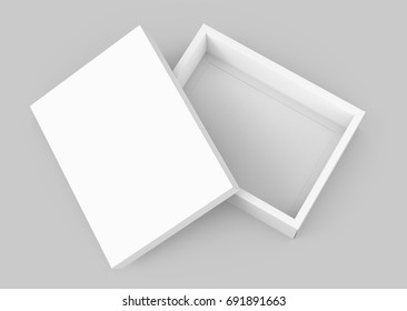 White Box Mockup, Blank Box Template With Lid Lean On It In 3d Rendering