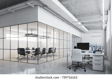 White Brick Conference Room Interior Concrete Stock Illustration ...