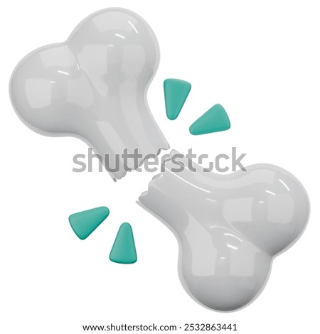 white broken bone 3D Icon Illustration. Low Poly Style