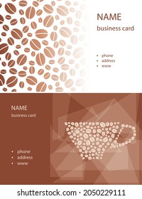 White And Brown Visit Cards With Cup And Coffee Grains