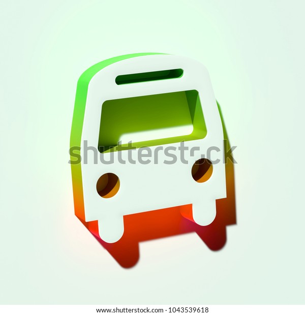 White Bus Icon. 3D\
Illustration of White Bus, Coach, Vehicle Icons With Orange and\
Green Gradient\
Shadows.