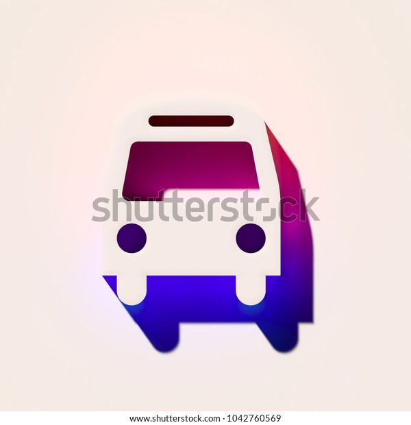 White Bus Icon With Pink and Blue Shadows. 3D\
Illustration of White Bus, Coach, Vehicle Icons With Pink and Blue\
Gradient Shadows.