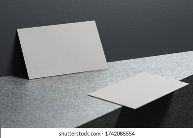 White Business Card Paper Mockup Template With Blank Space Cover For Insert Company Logo Or Personal Identity On Marble Floor Background. Modern Stationary Concept. 3D Illustration Render