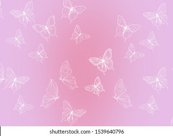 White Butterfly Insect Pattern On Pink Background, Illustration