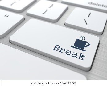 White Button With Break On Computer Keyboard. Business Concept.