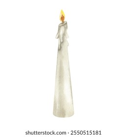 White candle with flame watercolor illustration. Hand drawn burning cozy home and interior element, wax object clipart for Easter, Christmas and wedding ceremony invitation, poster, card design. - Powered by Shutterstock