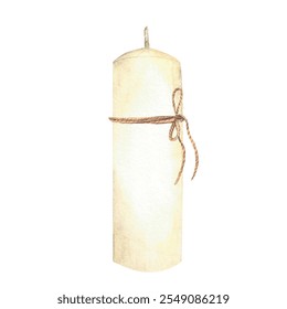 White candle with a jute rope bow. Watercolor illustration for the church religious holidays, baptism, first communion, wedding, Christmas card design. Hand drawn clipart Isolated from background - Powered by Shutterstock